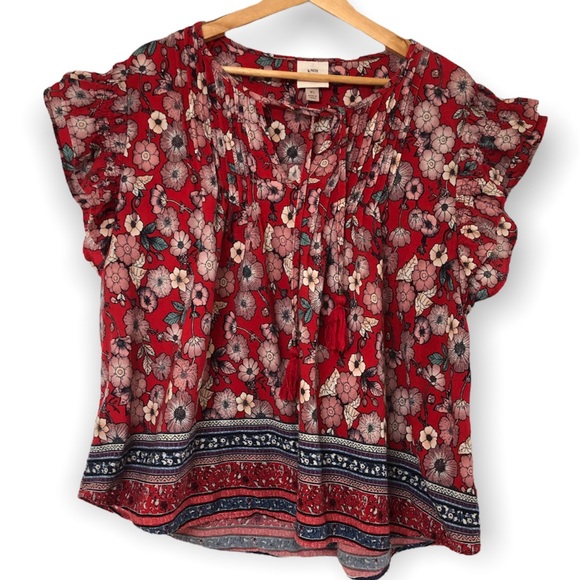 Knox Rose Tops - Knox Rose Boho Ruffled Short Sleeve Top